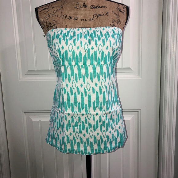 J. Crew Tops - J. Crew Aqua & White strapless Top Size 12